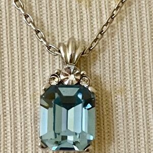Sophisticated Silver and Aquamarine Blue Gemstone BirthstoneNecklace 18” Length